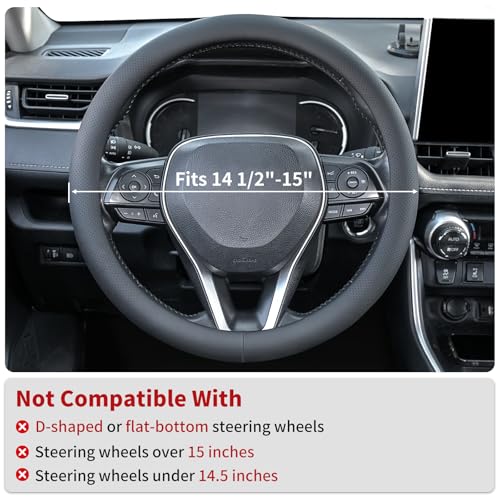 Uxcer Nappa Leather Steering Wheel Cover, Universal 14.5–15 Inch Non-Slip Breathable Steering Wheel Cover for Cars, Black - color: Black