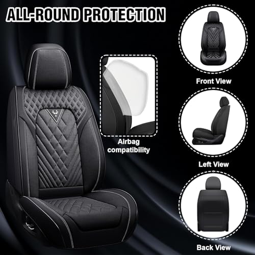 Leather Car Seat Covers for Silverado 1500 2007-2026, Full Set Seat Cover, Diamond Quilted Black Automotive Seat Covers, Waterproof & Breathable - size: Silverado 1500 Full Set