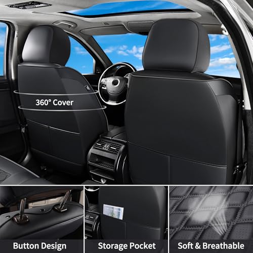 Huidasource for Chevy Silverado 1500 Seat Covers, Silverado Seat Covers Leather, GMC Sierra Pickup 1500 2007-2013&2019-2025, 2500HD 3500HD 2020-2025 Crew Double Extended Cab(Full Set/Black) - color: Black, size: Full Set 2007-2013&2019-2025 (Flat Bench)