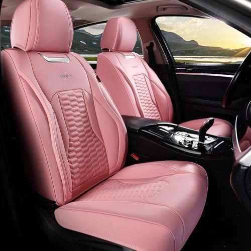 Coverado Front Seat Covers, Car Seat Covers Front Seats, Nappa Leather Waterproof Seat Covers for Car, Car Seat Protectors, Automotive Seat Covers Universal Fit for Most Vehicles(Pink) - color: Pink, size: Front