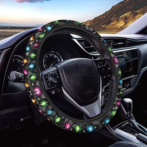 AFPANQZ Christmas Steering Wheel Covers Xmas Lights Print Car Steering Wheel Cover Universal Fit Almost Car Non-Slip Steering Wheel Covers Soft Sweat Absorbing Steering Wheel Protector Cover - color: Christmas Lights