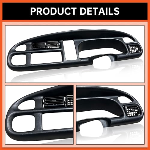 ECOTRIC Dash Board Cluster Bezel Cover Compatible with 1998-2002 Dodge Ram 1500 2500 3500 Instrument Pad Panel Dashboard Kit w/Vents Replacement for 5GK51DX9AA 5EU11DX9AB - Clips Included - size: Dash Bezel W/ Vents