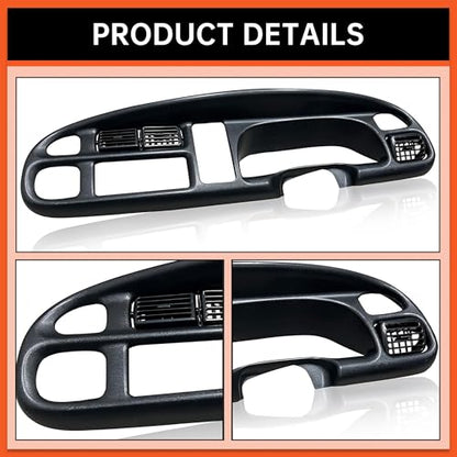 ECOTRIC Dash Board Cluster Bezel Cover Compatible with 1998-2002 Dodge Ram 1500 2500 3500 Instrument Pad Panel Dashboard Kit w/Vents Replacement for 5GK51DX9AA 5EU11DX9AB - Clips Included - size: Dash Bezel W/ Vents