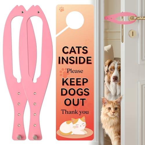 Cat Door Latch, 2 Pcs Cat Door Stopper Pet Door Latch to Keep Dog Out of Litter Box and Food, Door Prop for Cat with 5 Adjustable Size Strap 2.5-6" Wide, No Measuring, Easy to Install, Pink - color: 2pcs-pink