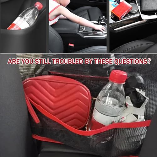Car Net Pocket Handbag Holder, Auto Net Pocket Purse Holder Between Front Seats Car Storage Organizer, Universal Interior Accessories Barrier of Backseat Pet Kids (Black Red) - color: Black red