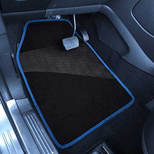FH Group Color-Trimmed Non-Slip Carpet Car Floor Mats with Rubber Heel Pad – Universal Fit for Sedan, SUV & Truck – Full Set Blue/Black - color: BLUE
