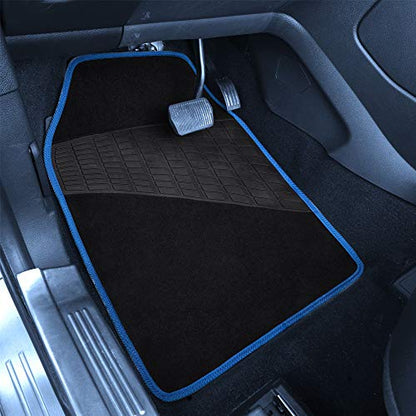 FH Group Color-Trimmed Non-Slip Carpet Car Floor Mats with Rubber Heel Pad – Universal Fit for Sedan, SUV & Truck – Full Set Blue/Black - color: BLUE
