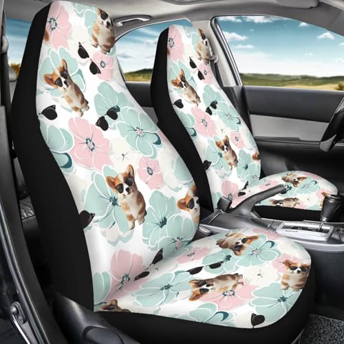 Funny Dog Flowers Car Seat Covers for Womens Mens Universal Auto Front Seats Protector Fits for Car,SUV,Van, Truck - color: Funny Dog Flowers 86