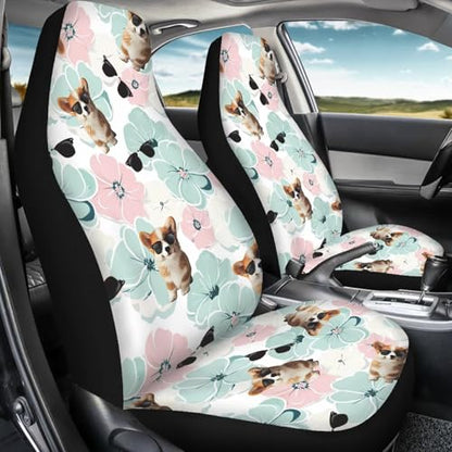 Funny Dog Flowers Car Seat Covers for Womens Mens Universal Auto Front Seats Protector Fits for Car,SUV,Van, Truck - color: Funny Dog Flowers 86