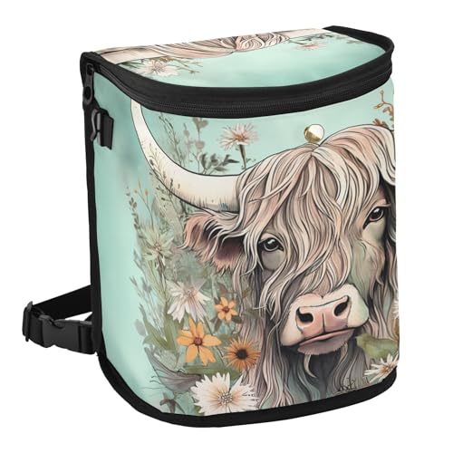 MNSRUU Car Trash Can with Lid, Highland Cow Flowers Car Trash Bag Hanging Organizers and Storage for Front Back Seat, Leak-Proof Trash Bin - color: Cow I 2515