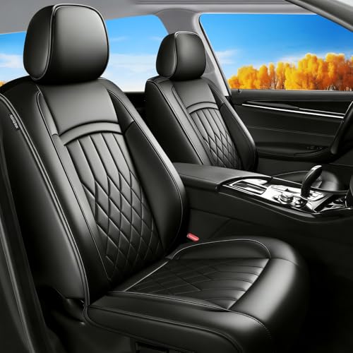 Fit for Car Seat Covers Compatible with sajgqkwjq -Waterproof Breathable Leather Automotive Seat Cushions Protector, Airbag Compatible, Full Set 5 Seats(Black) QB002-214