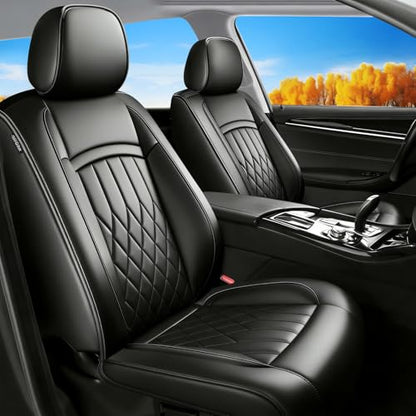 Fit for Car Seat Covers Compatible with sajgqkwjq -Waterproof Breathable Leather Automotive Seat Cushions Protector, Airbag Compatible, Full Set 5 Seats(Black) QB002-214