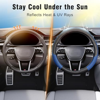 Steering Wheel Cover, Universal 15 inch, Microfiber Leather Viscose, Breathable, Anti-Slip,Warm in Winter and Cool in Summer, Black&Blue - color: blue, size: Standard Size[14.5"-15"]