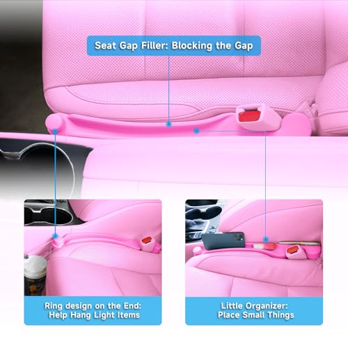 Givifive Car Seat Gap Filler Set of 2, 3IN1 Seat Side Gap Filler Plug with Storage Slot & Hook Function, Soft Foam Universal Fit Car SUV Truck Fill Gap Between Seats Console Organizer (Narrow Pink)