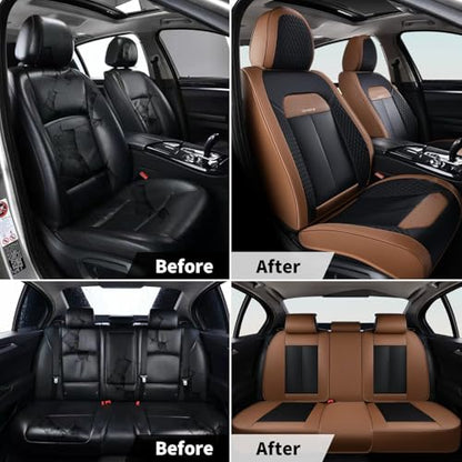 Car Seat Covers Front Set, Black Car Seat Cover, Breathable Premium Leather Seat Covers, Automotive Vehicle Seat Covers for Cars Trucks Vans SUVs Sedans (Coffee) - color: Coffee, size: Frontpair