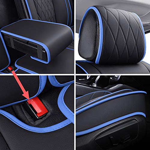 Aierxuan Rear Back Seat Covers with Waterproof Leather Universal Compatible with Honda Toyota Ford Kia Hyundai Jeep VW Audi Benz Chevy Nissan (Rear Seat/Black-Blue) - color: Rear Seat/Black-Blue