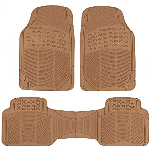 BDK Beige Heavy Duty Front & Rear Rubber Floor Mats Universal Liners for Car SUV Van & Truck, All Weather Protection with Anti-Slip Nibs, Fit Contours of Most Vehicles - color: 583-BG
