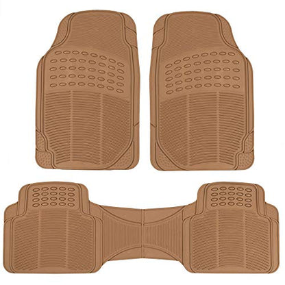 BDK Beige Heavy Duty Front & Rear Rubber Floor Mats Universal Liners for Car SUV Van & Truck, All Weather Protection with Anti-Slip Nibs, Fit Contours of Most Vehicles - color: 583-BG