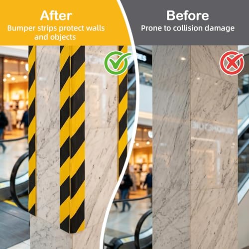 196.9" Foam Wall & Corner Guards 7.9" W High-Visibility Edge Bumper Guard, Self-Adhesive Wall Rubber Padding for Car Door Protection Parking Warehouse Home-Yellow Black