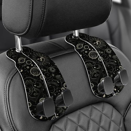 Purse Holder for Car, 2 Pack Heavy Duty Purse Hanger for Car, PU Leather Car Seat Hooks for Purses and Bags, Cute Moon Headrest Organizer for Handbags & Backpacks - color: Car hook - Sun and Moon B