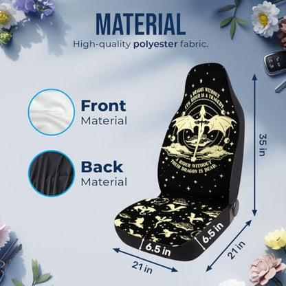 GENANY Dragon Rider Car Seat Covers Set of 2, Breathable Front Seat Covers for Truck Sedan SUV, Bookish Car Accessories, Dragon Themed Gift for Women Men - color: Book Dragon Themed