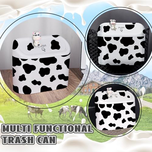 Car Cow Print Trash Can - White Garbage Organizer Holder with Black Trash Bag Rolls, Cute Automotive Dustbin for Most Cars Interior Accessories (1, White)