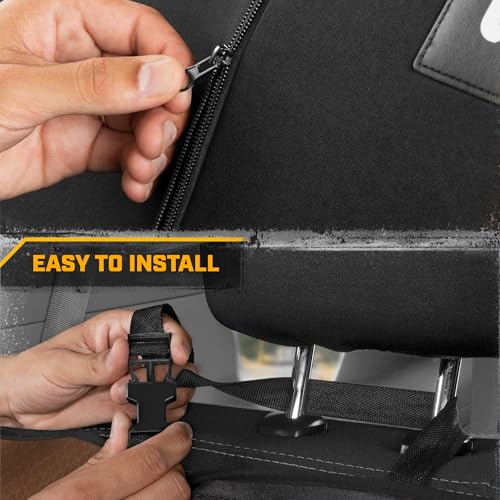 CAT Black & Brown Car Seat Covers Full Set – Front Seat Covers & Rear Bench Seat Cover – Airbag Compatible, 60/40 Split Bench for Trucks, Cars & SUVs – Automotive Interior Seat Protection Accessories
