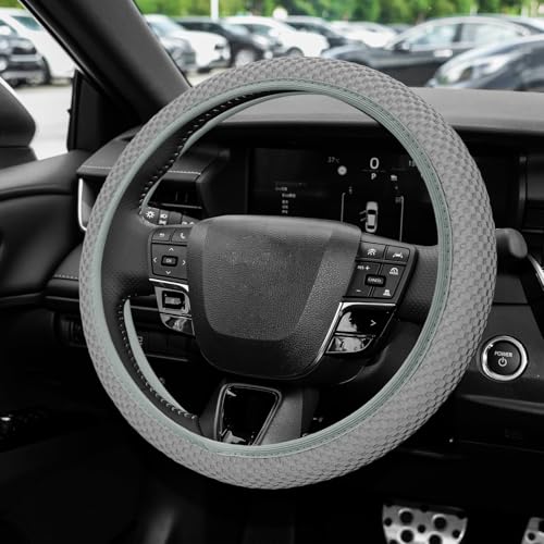Elastic Stretch Steering Wheel Cover, Steering Wheel Protector, 15 Inch Anti-Slip Breathable Microfiber Ice Silk Protection, Easy Carry, Warm in Winter & Cool in Summer for Cars (Gray) - color: Gray
