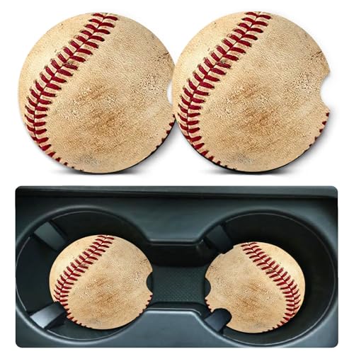 Car Coasters for Cup Holders,2 Pack Baseball Car Coasters,2.75" Universal Size Anti Slip Rubber Mat,Automotive Cup Holder Decal Decor Accessories,Baseball Gifts for Women,Men,Mom - color: Baseball