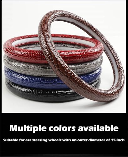 Luxury Crocodile Texture Glossy Leather Car Steering Wheel Cover, New Universal 15 Inch Vehicle Steering Wheel Cover for Cars, Trucks, Suvs, Pickups Interior Accessories (Gray) - color: Gray