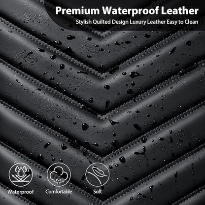 CAR PASS 3D Foam Luxury Leather Back Bench Leather Seat Covers,Waterpoof Faux Leather Rear Seat Cover Universal Fit for Cars Sedans SUVs Vans Trucks 95% Automotive Backseat, (Rear,Black) - color: Pure Black, size: Rear
