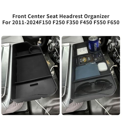 Center Console Seat Headrest Organizer for 2011-2024 2025 2026 Ford F150 F250 F350 F450 F550 F650 Accessories, Storage Tray with Non-Slip Rubber Mat (Jump Seat Only)