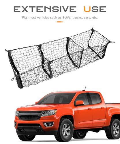 SCUARI Cargo Net,Truck Bed Organizer,Car Accessories Cargo Net for Pickup Truck Bed,3 Pocket Trucks Beds Cargo Nets,43.3" x 11.8" Elastic Cargo Nets,Suitable for Car SUV Van Trunk Pickup