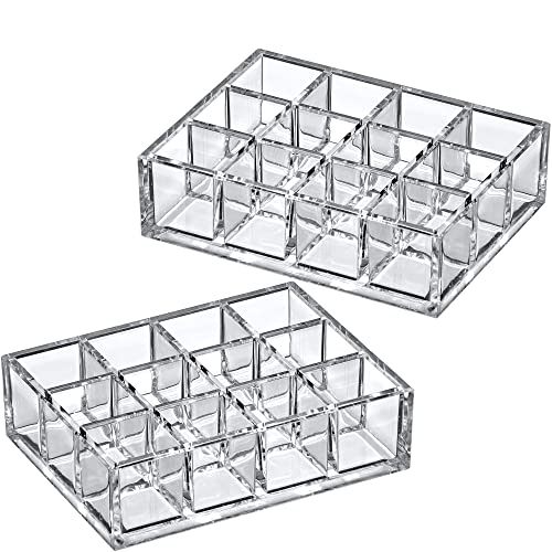 Amazing Abby - Allure - 2-Pack 12-Slot Acrylic Lipstick Organizer, Lipstick Holder, Lip Gloss Holder, Cosmetic Storage Display, Perfect Storage Solution for Drawer and Vanity (Slot Size: 1.0" x 1.0") - size: 12-Slot (2-Pack)