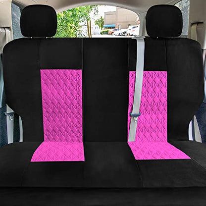 Universal Fit Diamond Stitched Flat Cloth Car Seat Covers Full Set - Pink - color: Pink