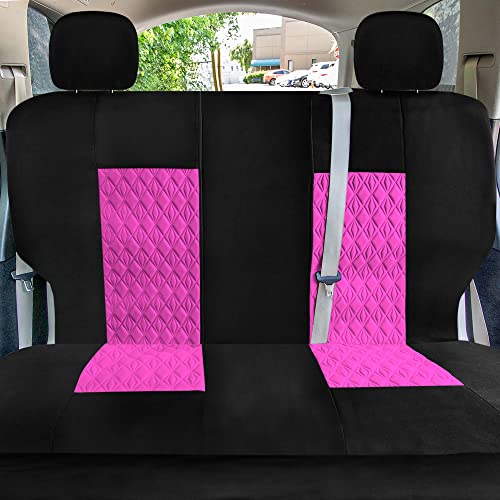 Universal Fit Diamond Stitched Flat Cloth Car Seat Covers Full Set - Pink - color: Pink