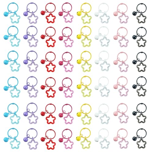 Acrylic Star Keychain Decoratives Candy Color Bells Pendant Accessories for Car Keys Purse Lanyards Dog Collar DIY Craft - color: 8 Colors, size: 48 Packs