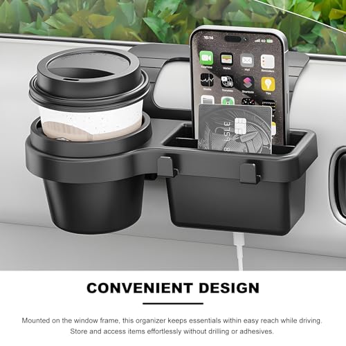 Car Window Multifunctional Storage Organizer, Vehicle Door Side Hanging Storage Rack with Cup Holder, Auto Window Mount Organizer for Cell Phone Earphone Key Water Cup