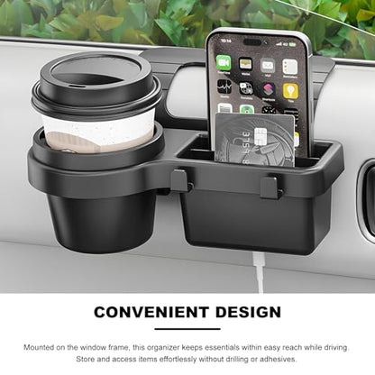 Car Window Multifunctional Storage Organizer, Vehicle Door Side Hanging Storage Rack with Cup Holder, Auto Window Mount Organizer for Cell Phone Earphone Key Water Cup