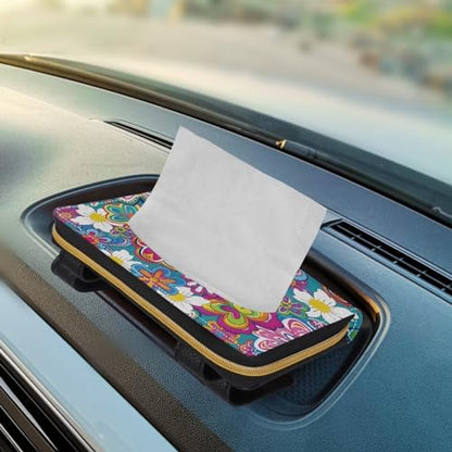 Cartoon Hippie Flower Car Visor Napkin Holder Mask Holder Car Sun Visor Napkin Holder Car Standard Tissue Holder - color: Cartoon Hippie Flower
