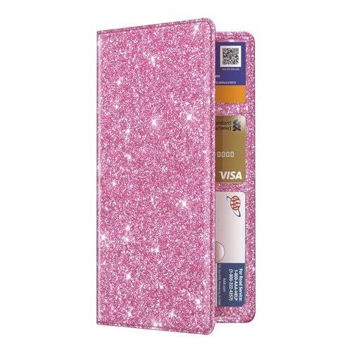 FINPAC Car Registration and Insurance Card Holder, Vehicle Glove Box Card Organizer Wallet Automobile Accessories for License - color: Glitter Pink