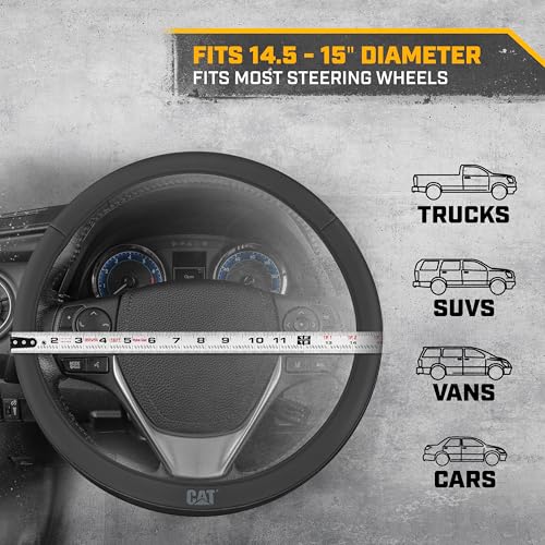 Cat® EasyWrap Faux Black Leather Steering Wheel Cover, Self Wrapping Car Steering Wheel Cover for Auto Truck Van SUV - Standard 14.5" - 15 Inches - color: Black EasyWrap, size: Standard (14.5-15")
