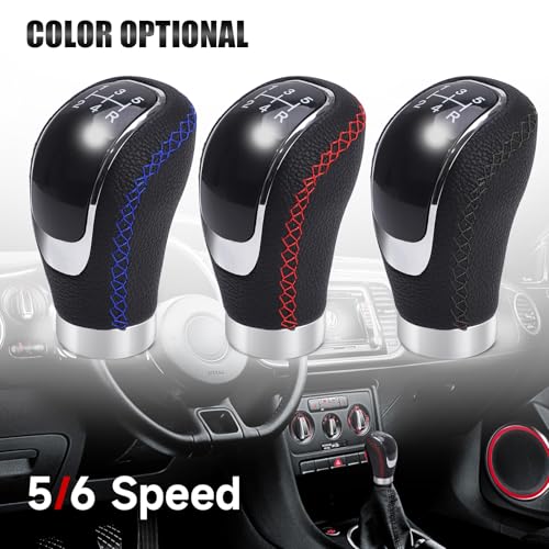 Universal 5/6 Speed Leather Car Racing Gear Shift Shifter knob,Artificial Leather and ABS Black Stitching Shift Knob with 4 Adapters,Replaceable 3 Gear Position Pastors(Black+Black Line) - color: 5/6 Speed Leather(Black+Black Line)