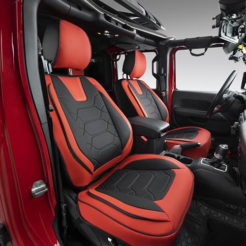 OASIS AUTO Custom Fit Seat Covers Compatible with Jeep Wrangler JL Unlimited (2018-2026) 4-Door, Waterproof Faux Leather, Fits Rubicon Sahara Sport (Black&Red) - color: Black&Red, size: 2018-2026 JL 4-Door