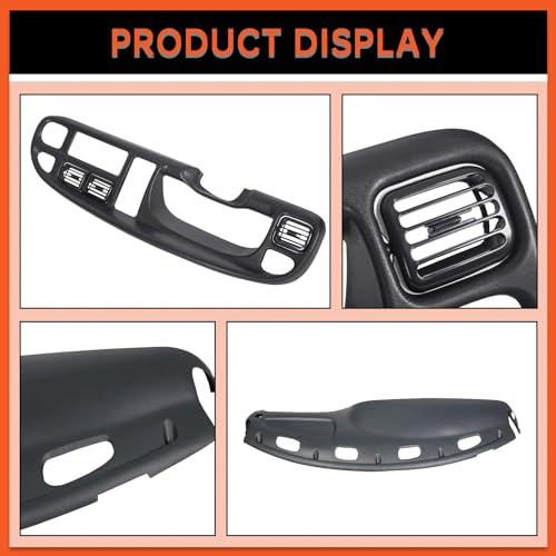 ECOTRIC Dash & Bezel Cover Compatible with 1998-2002 Dodge Ram 1500 2500 3500 Trucks Black Dashboard Bezel Replacement W/Vents & Grey Dash Cover (You Will Receive 2 Packages) - size: Dash Bezel W/ Vents & Dashboard Cover