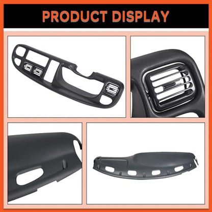 ECOTRIC Dash & Bezel Cover Compatible with 1998-2002 Dodge Ram 1500 2500 3500 Trucks Black Dashboard Bezel Replacement W/Vents & Grey Dash Cover (You Will Receive 2 Packages) - size: Dash Bezel W/ Vents & Dashboard Cover