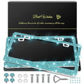 QUANQIUFEI 2 Pack Bling License Plate Frames for Women, Sparkly Rhinestone Diamond Car Accessories with Glitter Crystal Caps (Lake Blue) - color: Lake blue