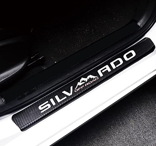MAXDOOL 4Pcs Car Door Sill Protector Reflective 4D Carbon Fiber Sticker Decoration Door Entry Guard Sill Scuff Plate Stickers Compatible with Silve4x4rado Off Road (White) - color: white