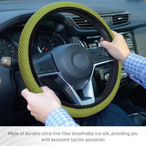 Elastic Stretch Steering Wheel Cover, Steering Wheel Protector, 15 Inch Anti-Slip Breathable Microfiber Ice Silk Protection, Easy Carry, Warm in Winter & Cool in Summer for Cars (Yellow Green) - color: Yellow Green