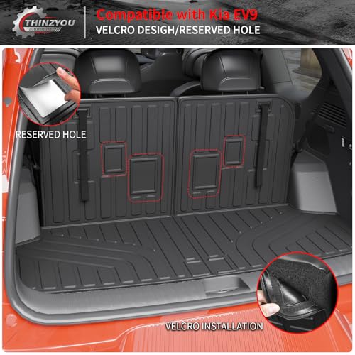 Cargo Mat Compatible with 2024 2025 2026 Kia EV9 Trunk Mat Cargo Liner TPE All Weather Back Seat Cover Protector 3rd Row Trunk Liner 2024 Accessories (6&7 Seats, Trunk Mat with Backrest Mats) - style: For Kia EV9 | 2024-2026